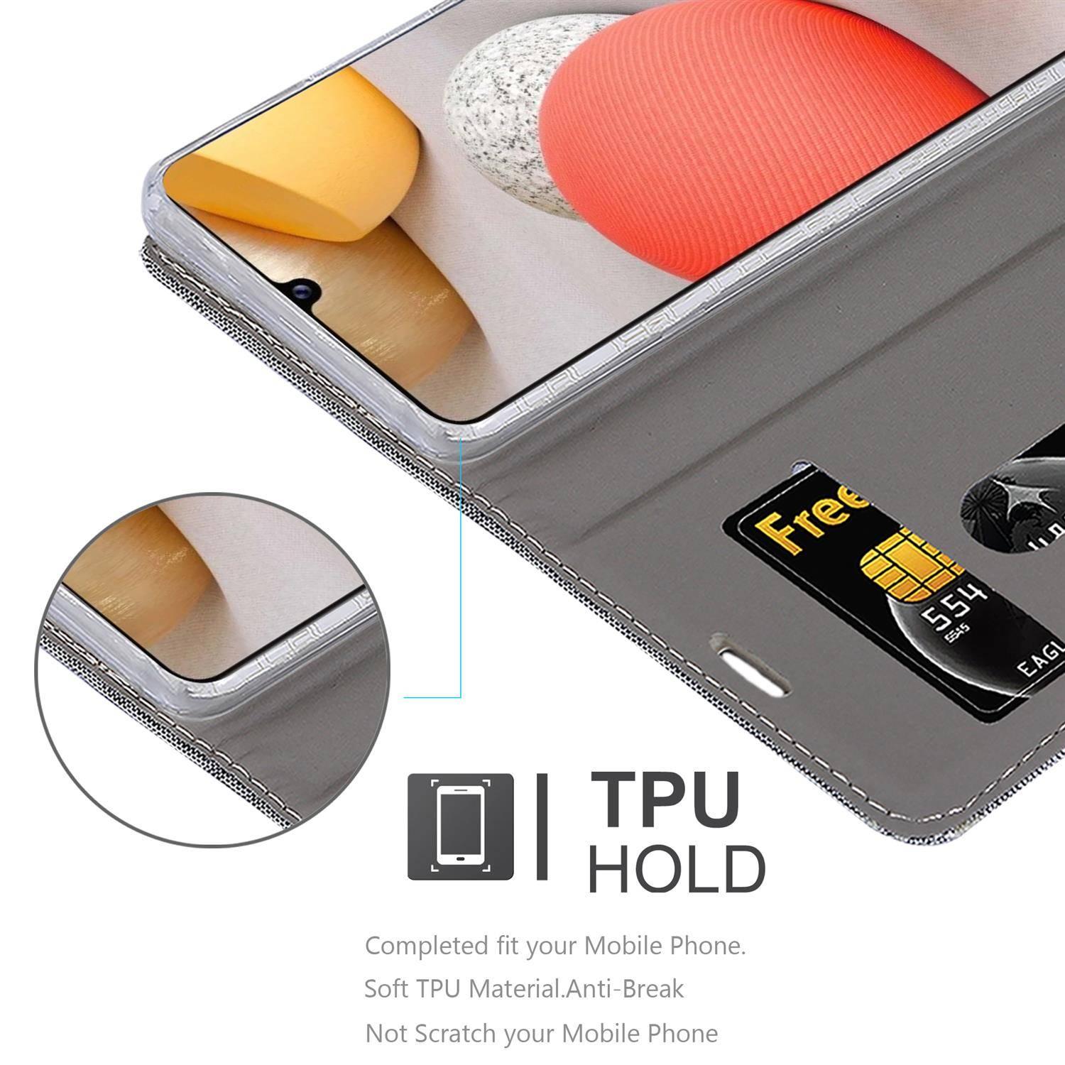Cadorabo Hülle für Samsung Galaxy A42 4G Schutzhülle in Grau Handy Hülle Etui Book Case Cover