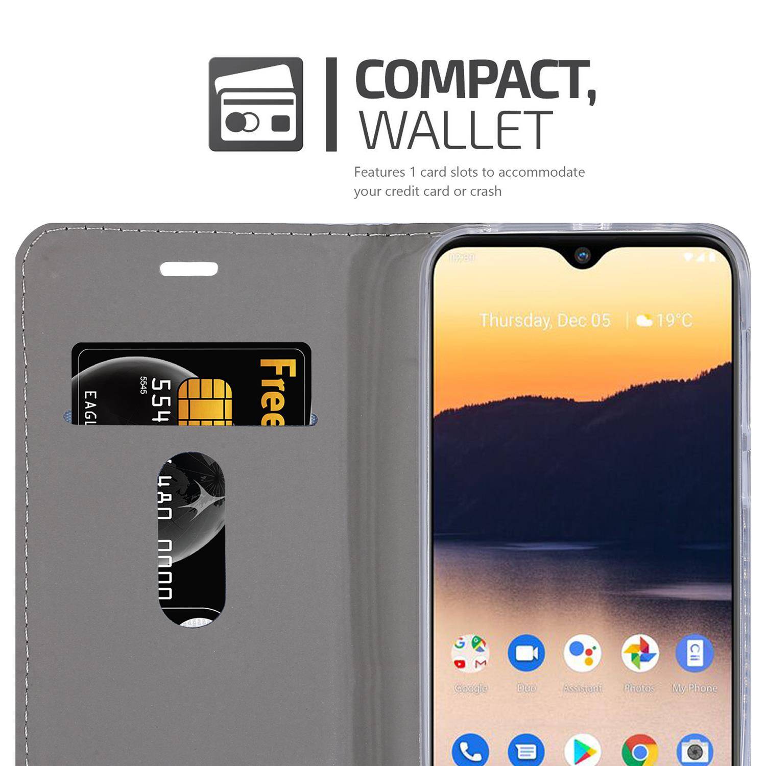 Cadorabo Hülle für Nokia 2.3 Schutzhülle in Grau Handy Hülle Etui Book Case Cover