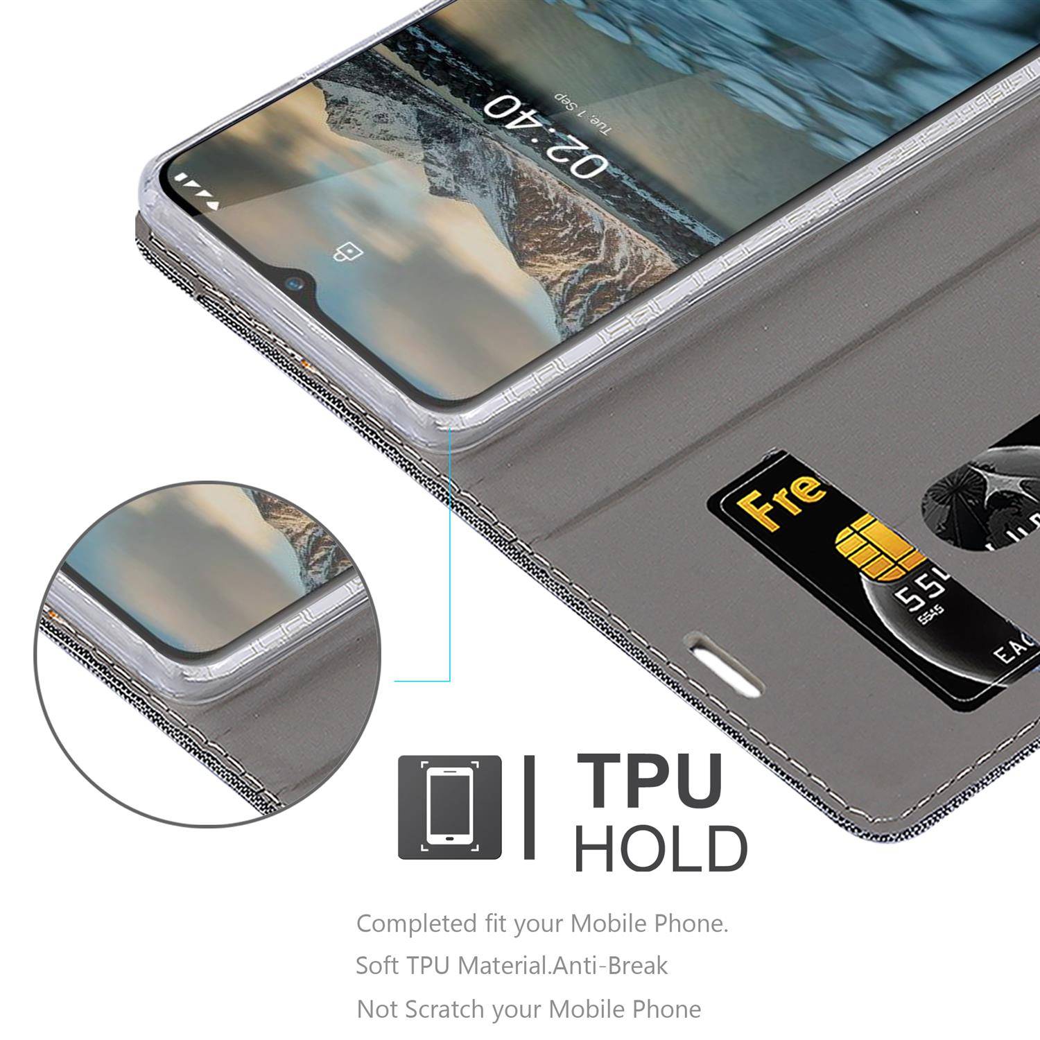 Cadorabo Hülle für Nokia 2.4 Schutzhülle in Grau Handy Hülle Etui Book Case Cover