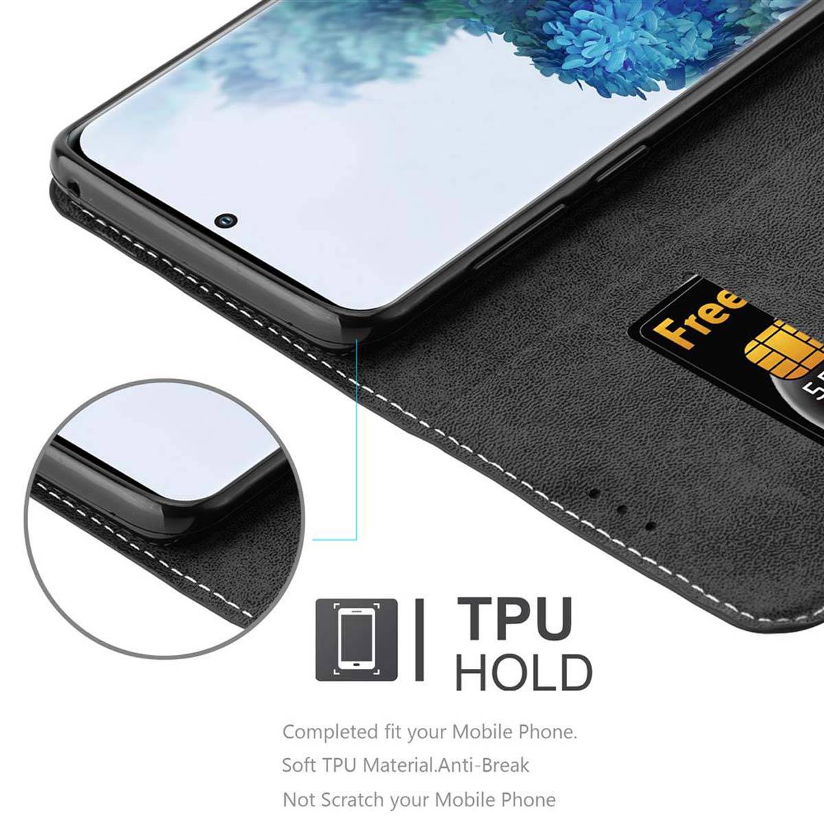 Cadorabo Hülle für Samsung Galaxy S20 Schutzhülle in Schwarz SHandyhülle Book Case Etui Kunstleder