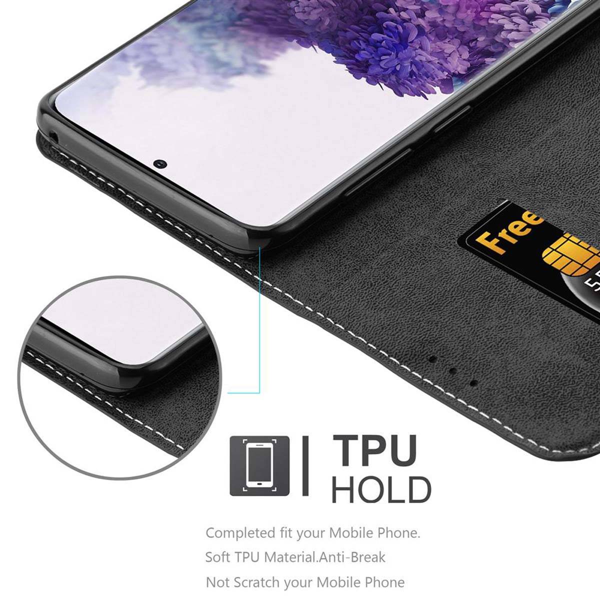 Cadorabo Hülle für Samsung Galaxy S20 PLUS Schutzhülle in Schwarz SHandyhülle Book Case Etui Kunstleder