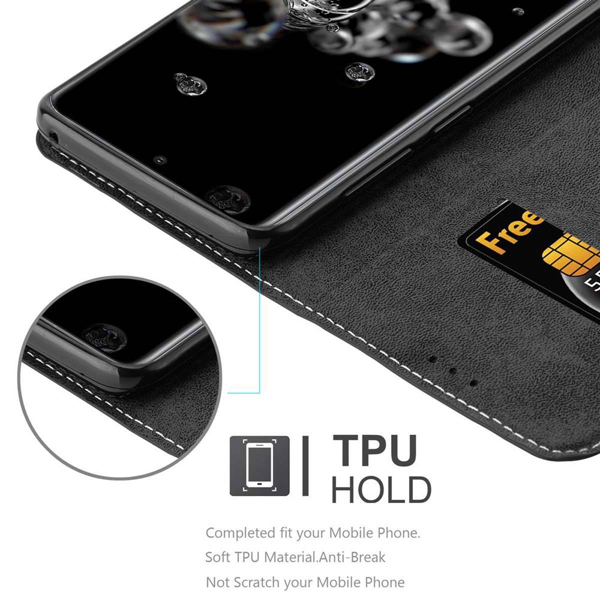 Cadorabo Hülle für Samsung Galaxy S20 ULTRA Schutzhülle in Schwarz SHandyhülle Book Case Etui Kunstleder