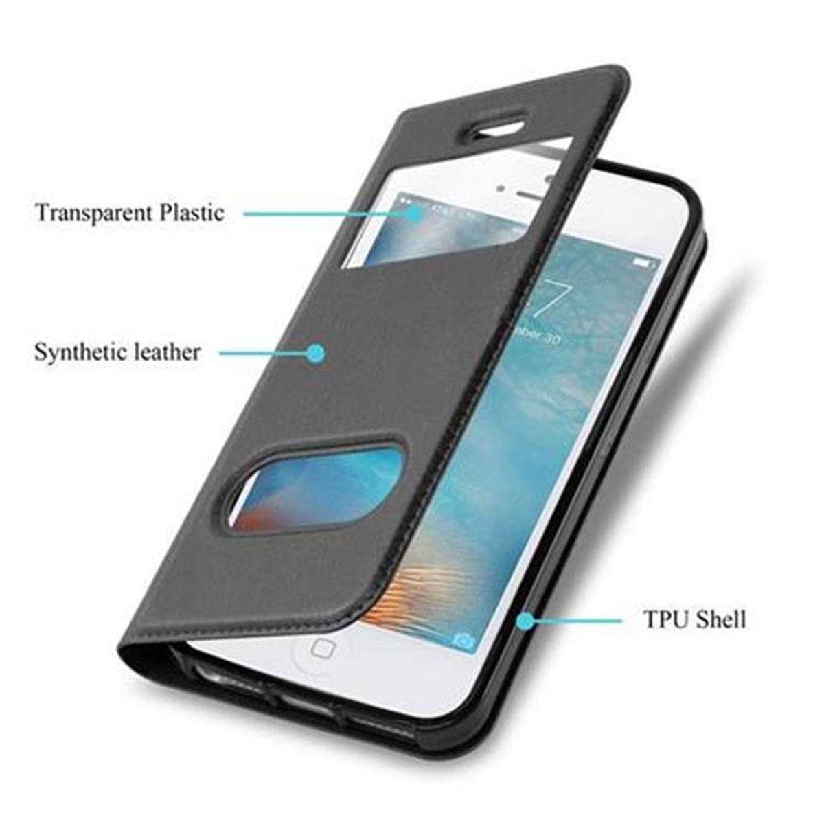 Cadorabo Schutzhülle für Apple iPhone 5 / 5S / SE 2016 Hülle in Schwarz Handyhülle Book Case Cover Etui