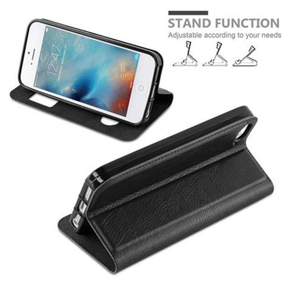 Cadorabo Schutzhülle für Apple iPhone 5 / 5S / SE 2016 Hülle in Schwarz Handyhülle Book Case Cover Etui