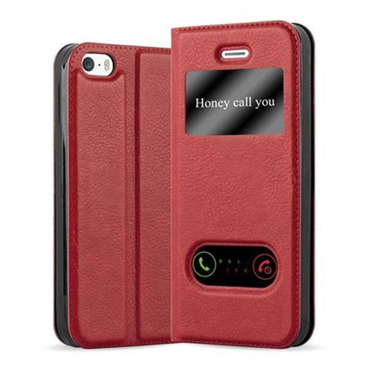 Cadorabo Schutzhülle für Apple iPhone 5 / 5S / SE 2016 Hülle in Rot Handyhülle Book Case Cover Etui
