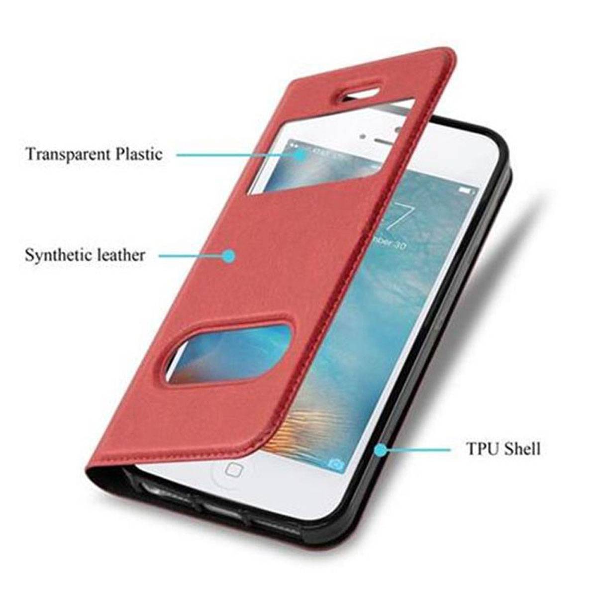 Cadorabo Schutzhülle für Apple iPhone 5 / 5S / SE 2016 Hülle in Rot Handyhülle Book Case Cover Etui
