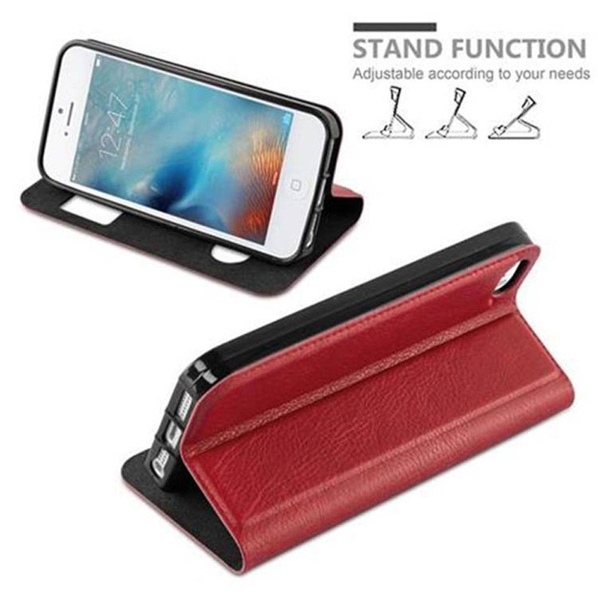 Cadorabo Schutzhülle für Apple iPhone 5 / 5S / SE 2016 Hülle in Rot Handyhülle Book Case Cover Etui