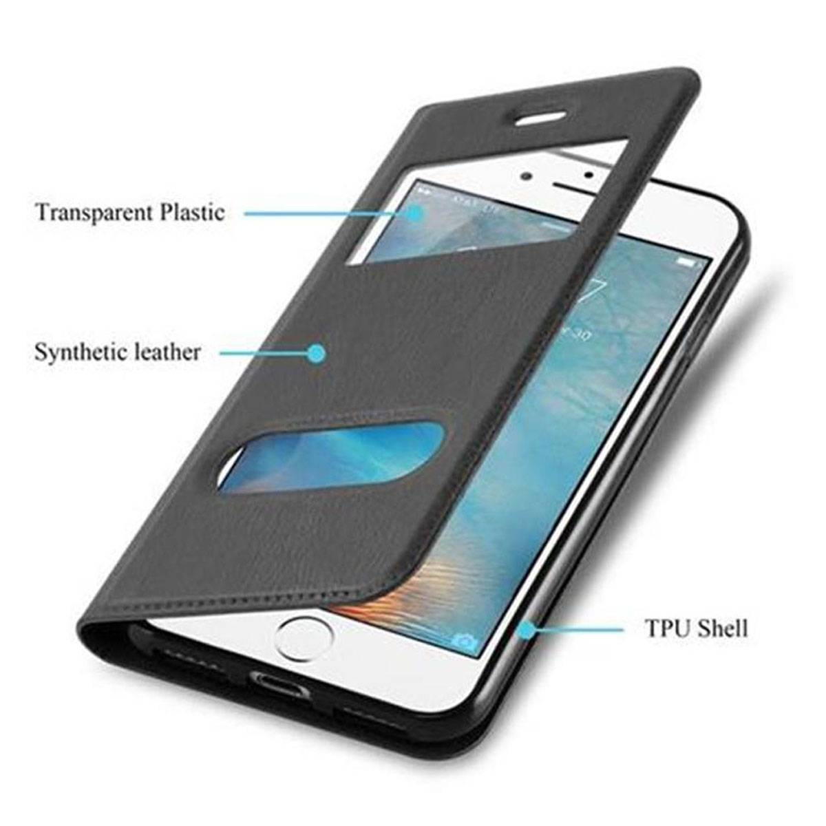 Cadorabo Schutzhülle für Apple iPhone 7 PLUS / 7S PLUS / 8 PLUS Hülle in Schwarz Handyhülle Book Case Cover Etui