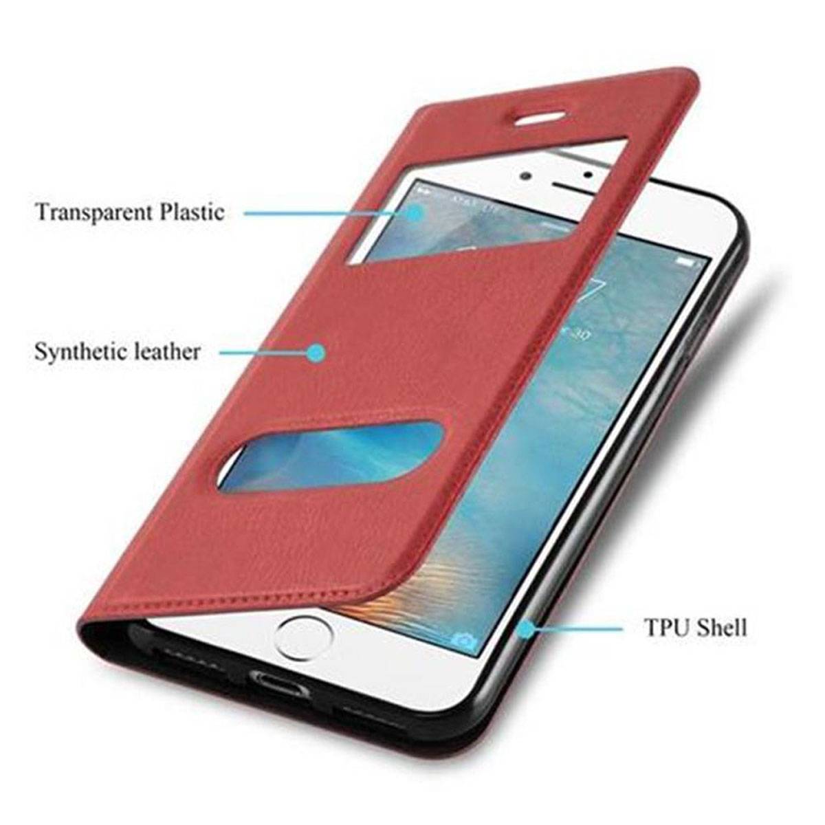 Cadorabo Schutzhülle für Apple iPhone 7 PLUS / 7S PLUS / 8 PLUS Hülle in Rot Handyhülle Book Case Cover Etui