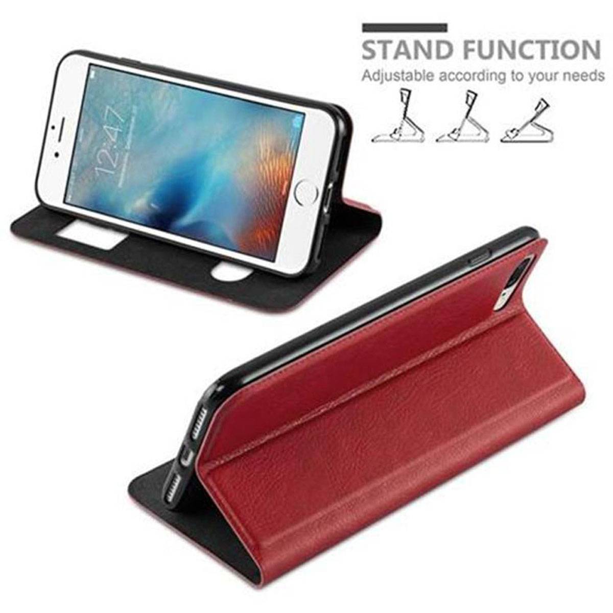 Cadorabo Schutzhülle für Apple iPhone 7 PLUS / 7S PLUS / 8 PLUS Hülle in Rot Handyhülle Book Case Cover Etui