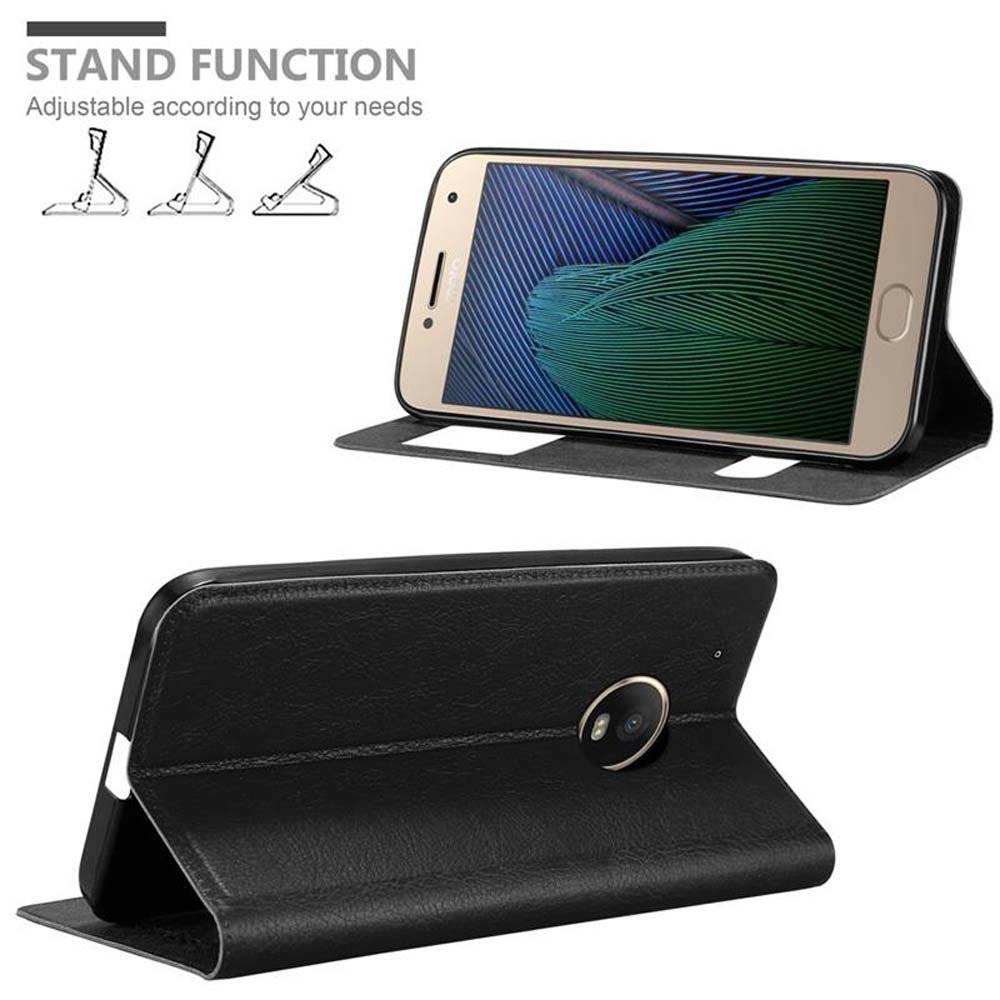 Cadorabo Handy Hülle mit Fenster für Motorola MOTO G5S PLUS Hülle in KOMETEN SCHWARZ , Schutzhülle Tasche case cover mit Standfunktion, Magnetvers