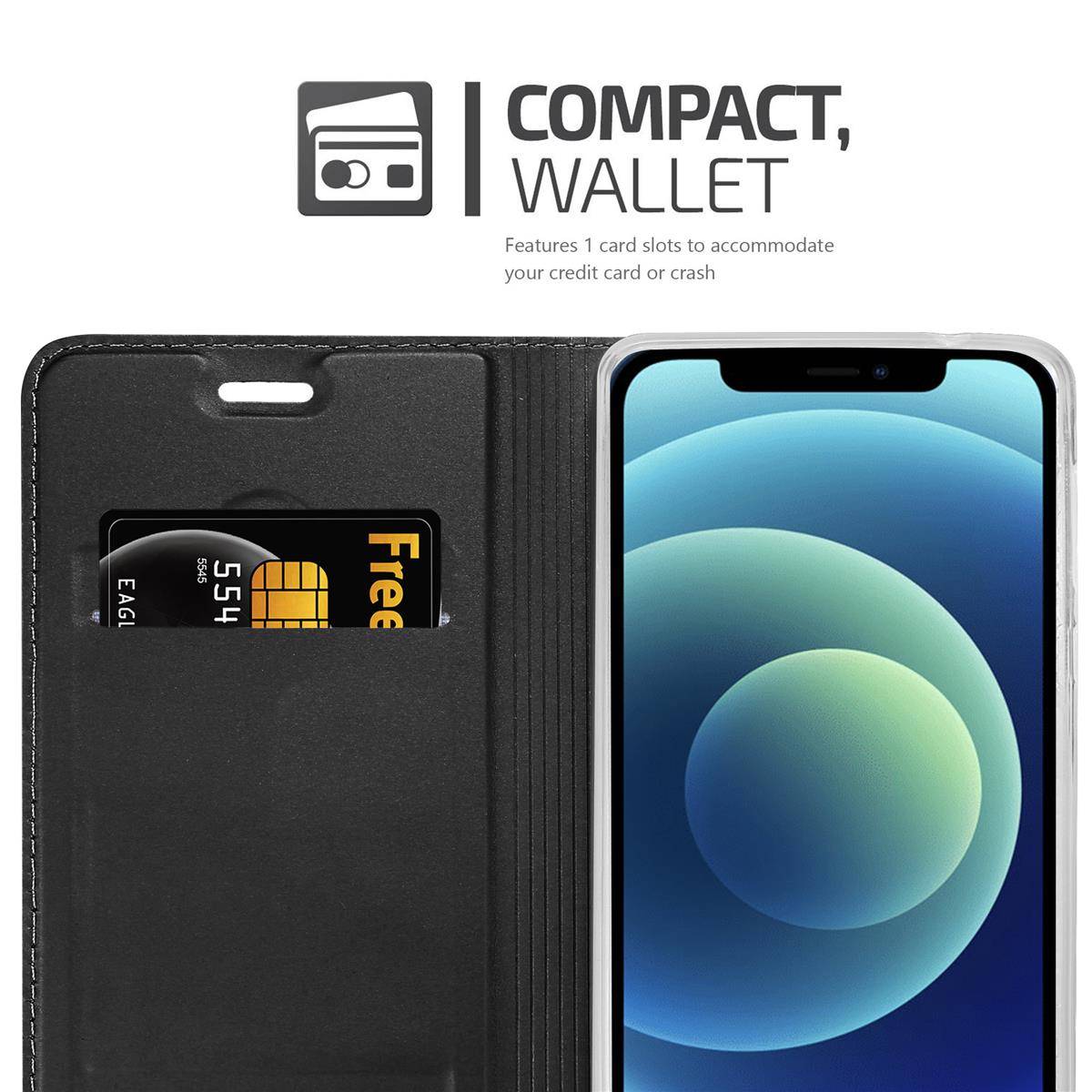Cadorabo Handyhülle für Apple iPhone 12 MINI Schutz Hülle in Schwarz Cover Etui Book Case Booklet