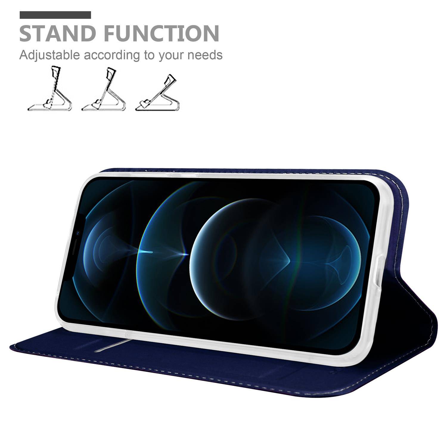 Cadorabo Handyhülle für Apple iPhone 12 / 12 PRO Schutz Hülle in Blau Cover Etui Book Case Booklet