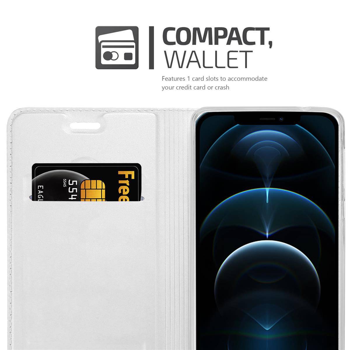 Cadorabo Handyhülle für Apple iPhone 12 / 12 PRO Schutz Hülle in Silber Cover Etui Book Case Booklet