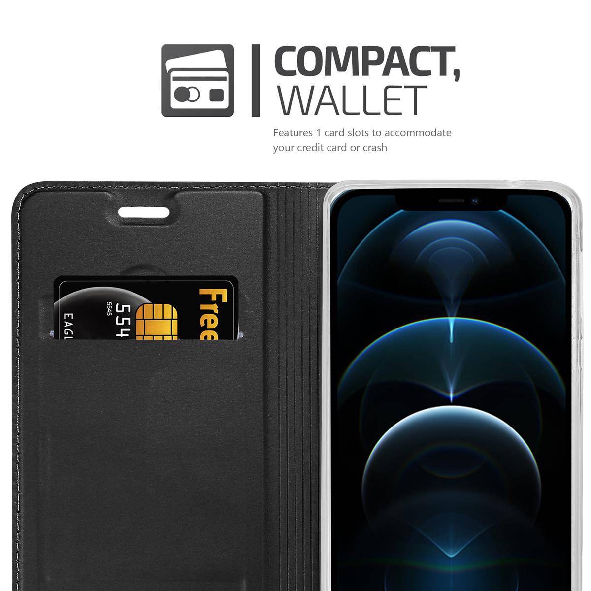 Cadorabo Handyhülle für Apple iPhone 12 PRO MAX Schutz Hülle in Schwarz Cover Etui Book Case Booklet