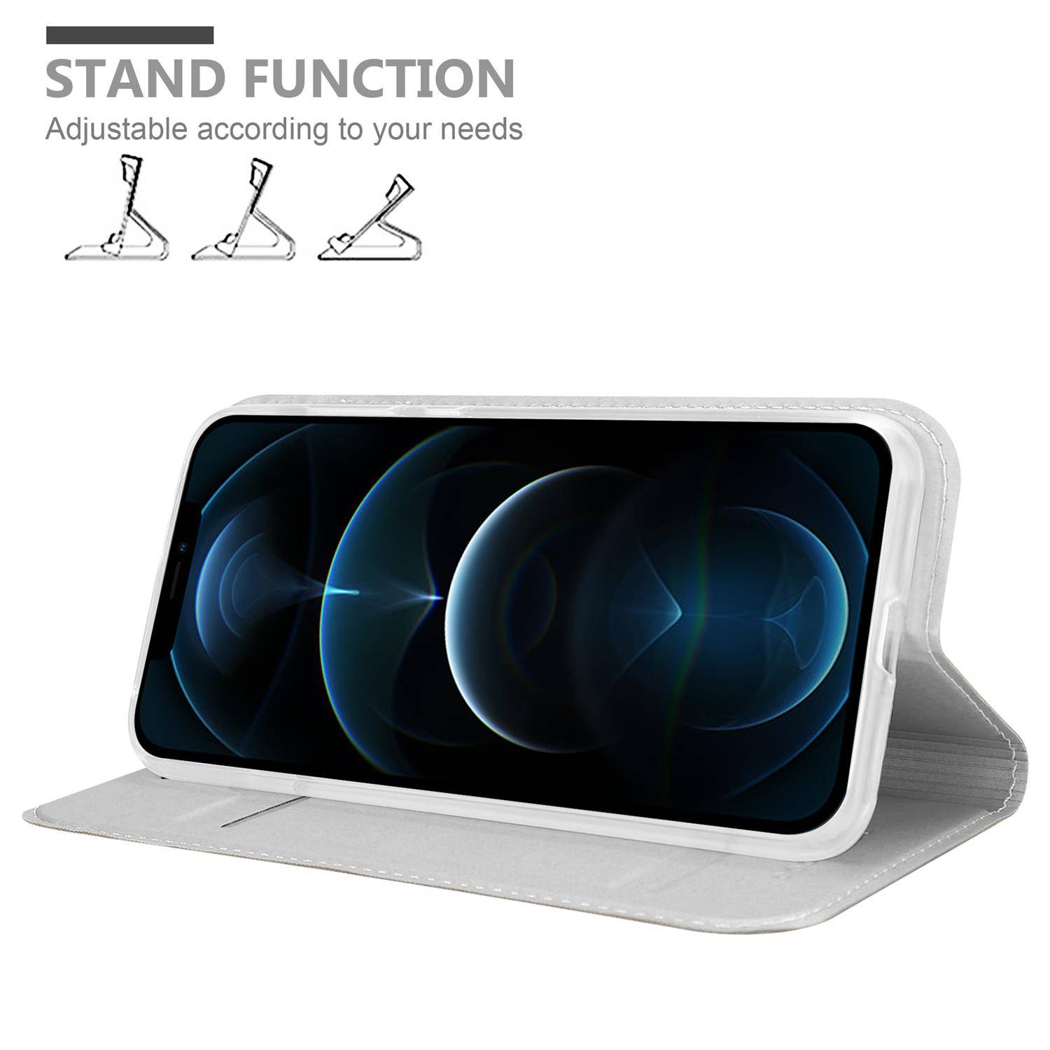 Cadorabo Handyhülle für Apple iPhone 12 PRO MAX Schutz Hülle in Silber Cover Etui Book Case Booklet