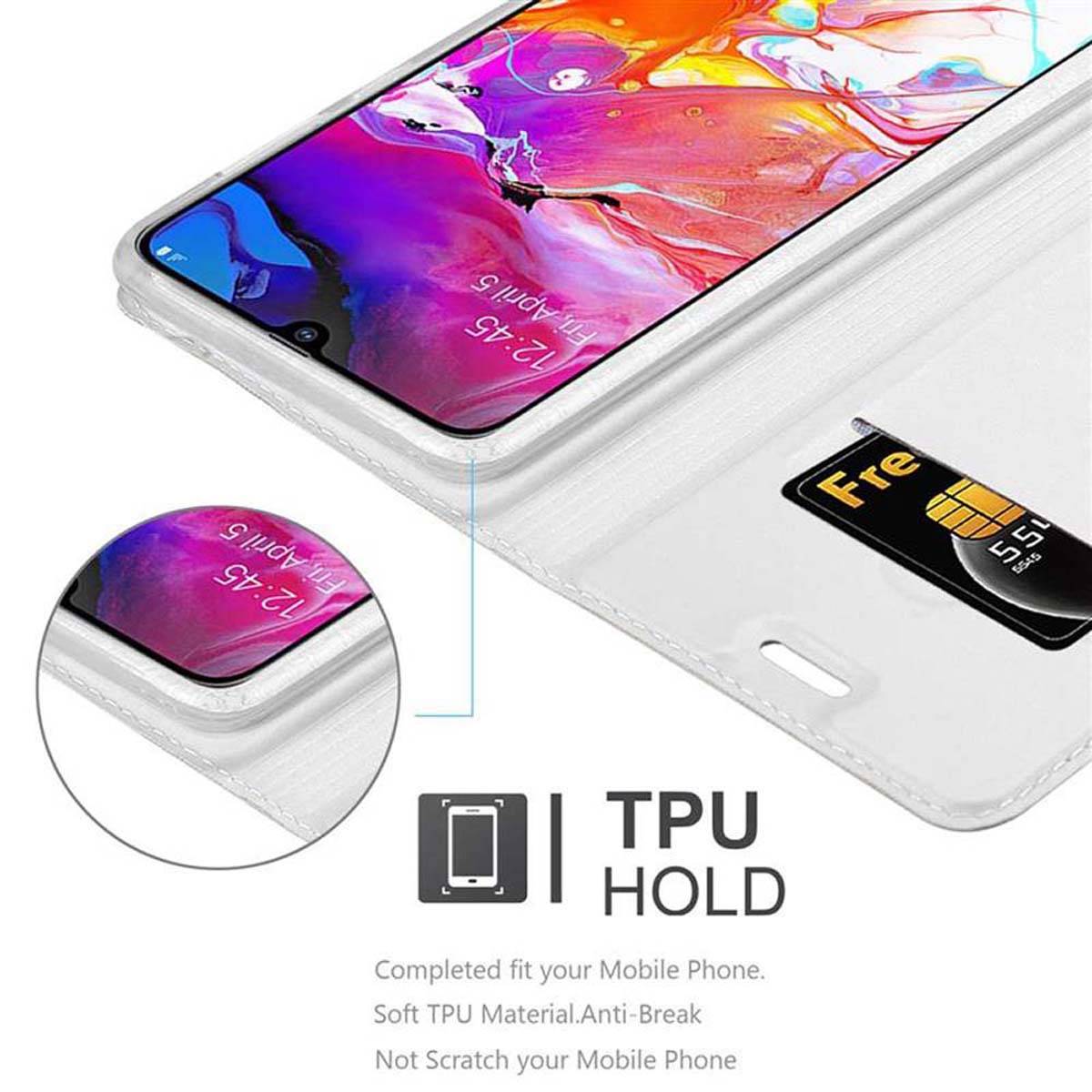 Cadorabo Handyhülle für Samsung Galaxy A70 / A70s Schutz Hülle in Silber Cover Etui Book Case Booklet