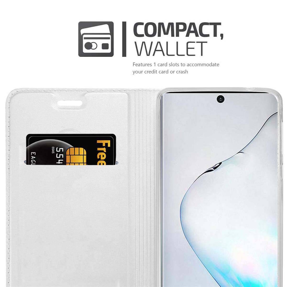 Cadorabo Handyhülle für Samsung Galaxy NOTE 10 Schutz Hülle in Silber Cover Etui Book Case Booklet
