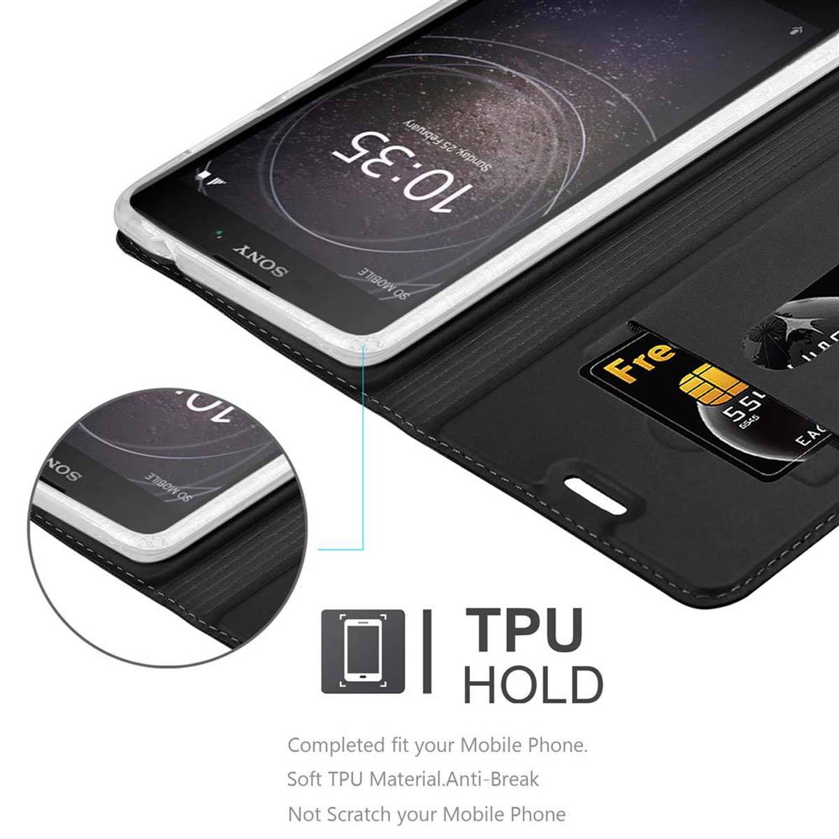 Cadorabo Handyhülle für Sony Xperia L2 Schutz Hülle in Schwarz Cover Etui Book Case Booklet