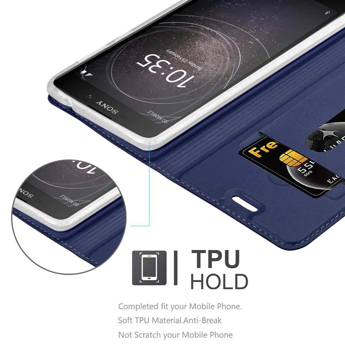 Cadorabo Handyhülle für Sony Xperia L2 Schutz Hülle in Blau Cover Etui Book Case Booklet