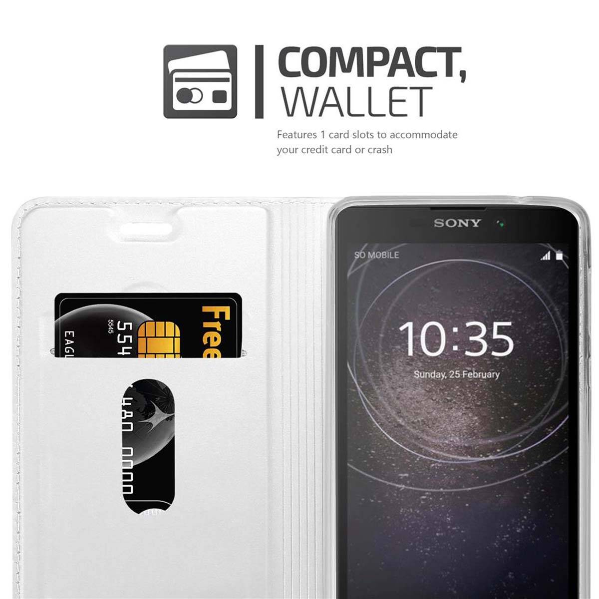 Cadorabo Handyhülle für Sony Xperia L2 Schutz Hülle in Silber Cover Etui Book Case Booklet