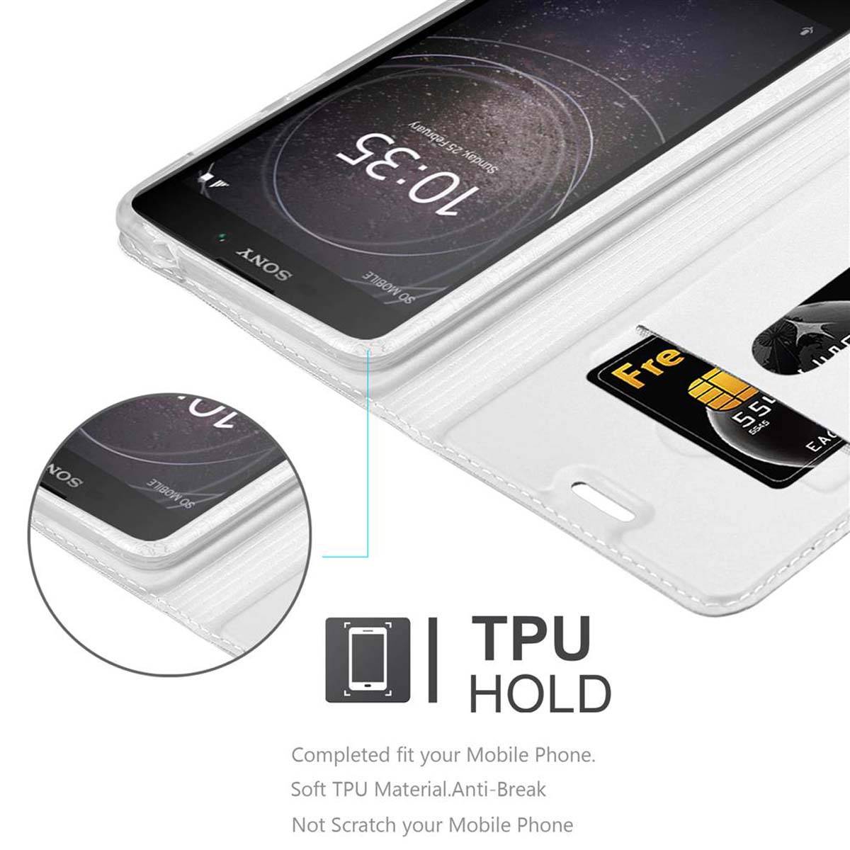 Cadorabo Handyhülle für Sony Xperia L2 Schutz Hülle in Silber Cover Etui Book Case Booklet