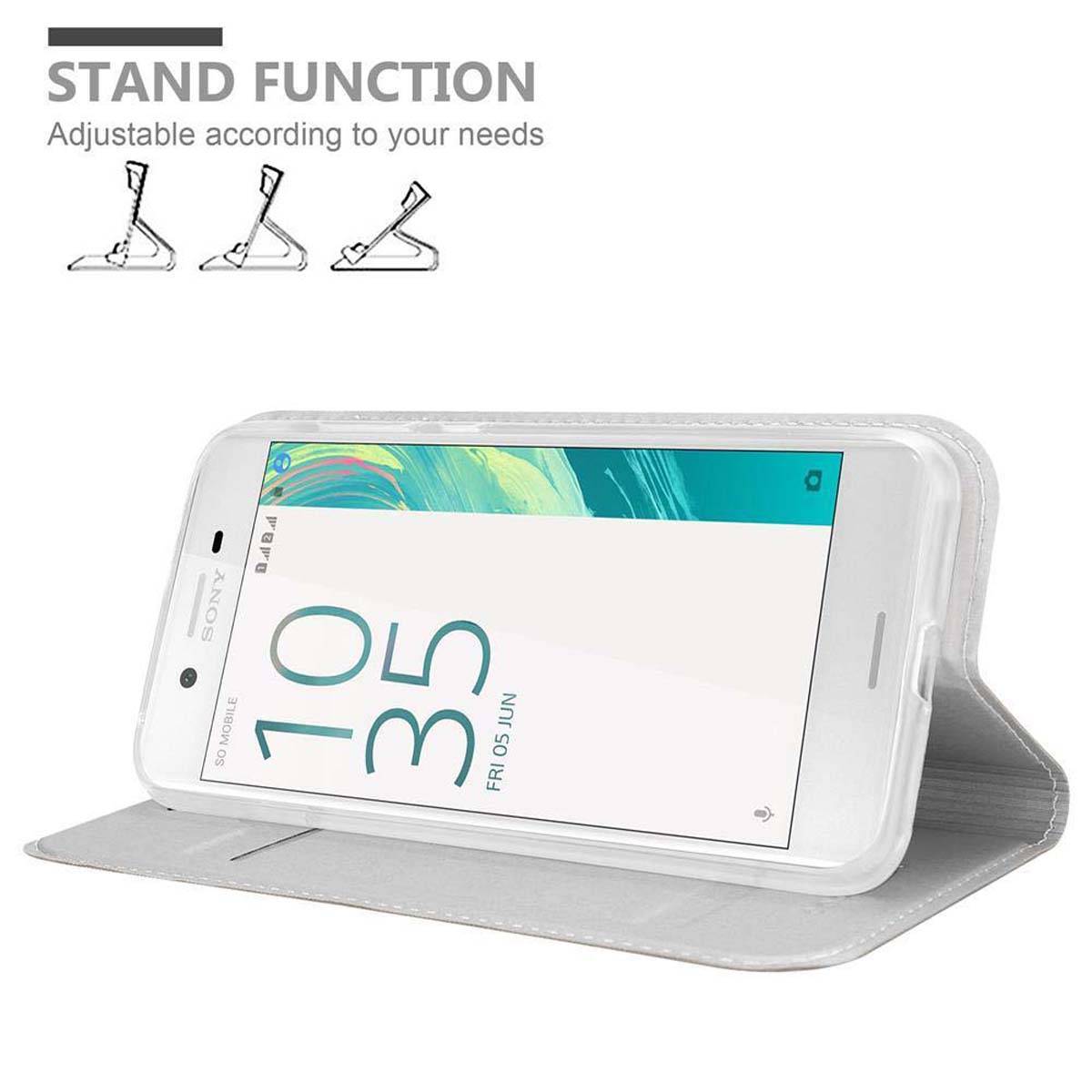 Cadorabo Handyhülle für Sony Xperia X Schutz Hülle in Silber Cover Etui Book Case Booklet