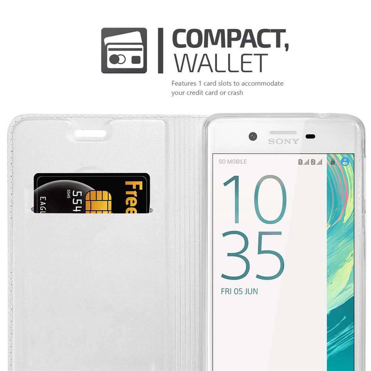 Cadorabo Handyhülle für Sony Xperia X Schutz Hülle in Silber Cover Etui Book Case Booklet