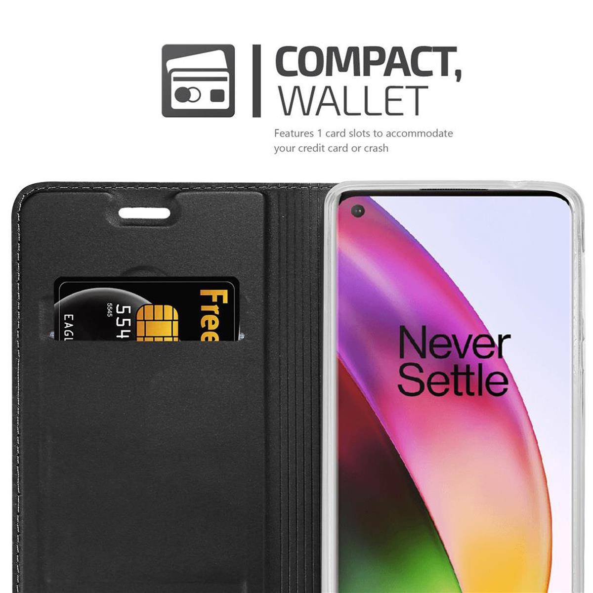 Cadorabo Handyhülle für OnePlus 8 Schutz Hülle in Schwarz Cover Etui Book Case Booklet