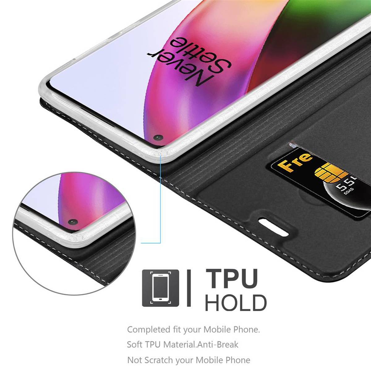 Cadorabo Handyhülle für OnePlus 8 Schutz Hülle in Schwarz Cover Etui Book Case Booklet