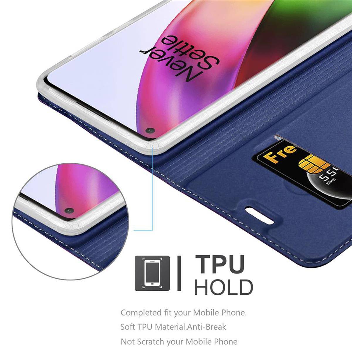 Cadorabo Handyhülle für OnePlus 8 Schutz Hülle in Blau Cover Etui Book Case Booklet