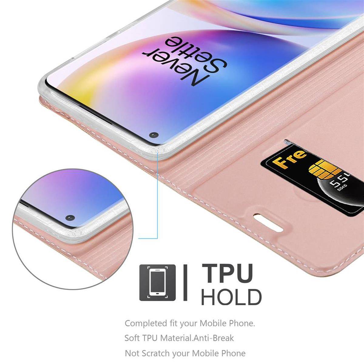 Cadorabo Handyhülle für OnePlus 8 PRO Schutz Hülle in Rosa Cover Etui Book Case Booklet