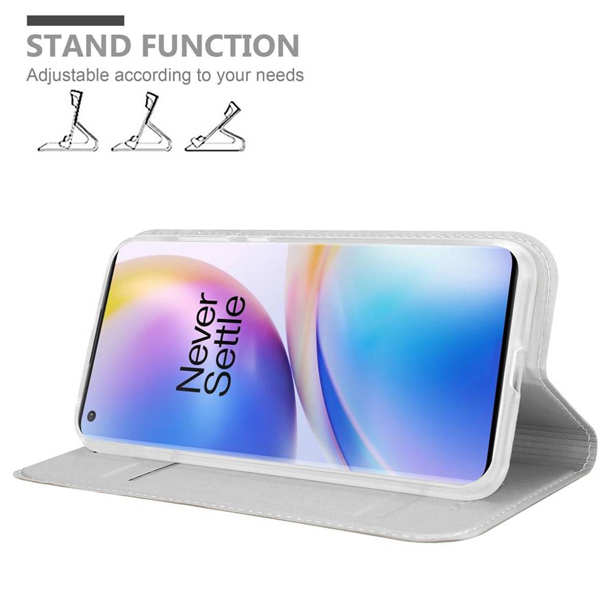 Cadorabo Handyhülle für OnePlus 8 PRO Schutz Hülle in Silber Cover Etui Book Case Booklet