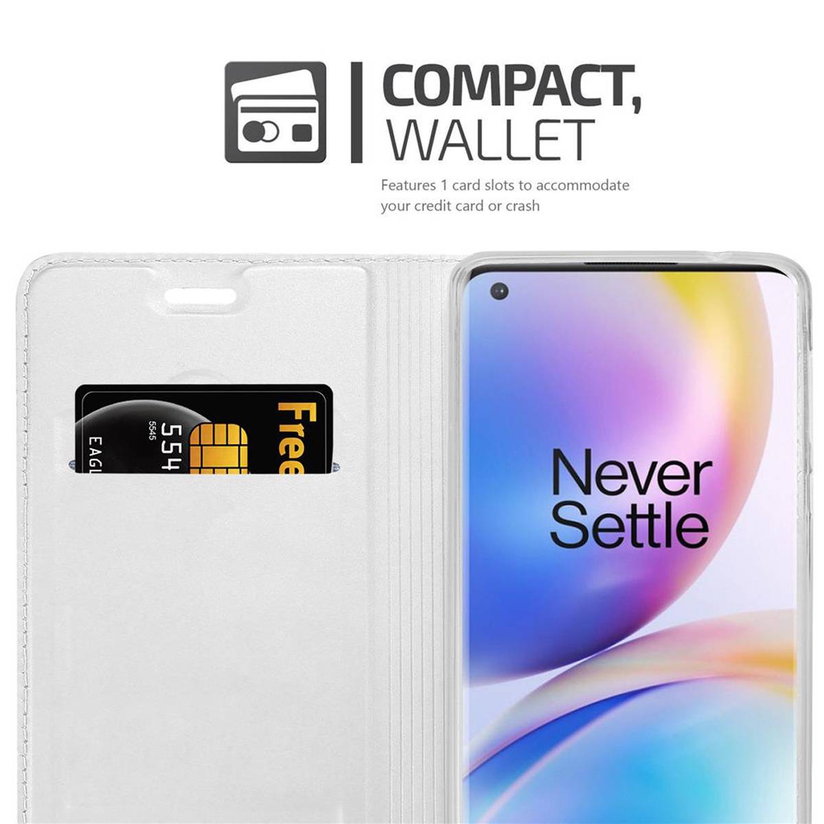 Cadorabo Handyhülle für OnePlus 8 PRO Schutz Hülle in Silber Cover Etui Book Case Booklet