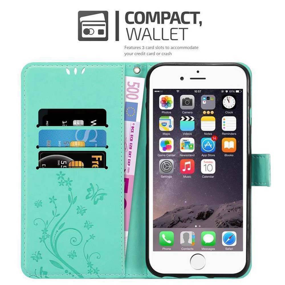 Cadorabo Hülle für Apple iPhone 6 / 6S Schutz Hülle in Türkis Schutzhülle Handy Hülle Etui Case Blumen Flower