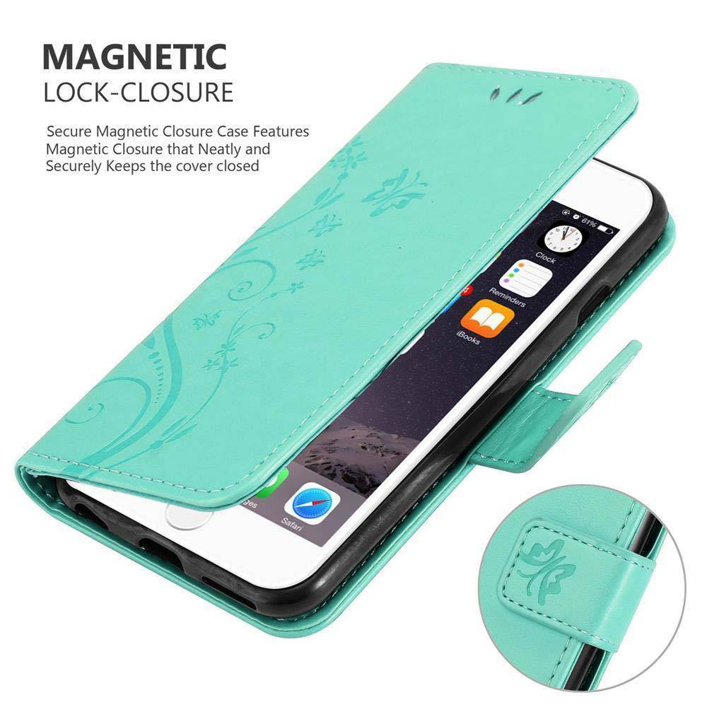 Cadorabo Hülle für Apple iPhone 6 / 6S Schutz Hülle in Türkis Schutzhülle Handy Hülle Etui Case Blumen Flower