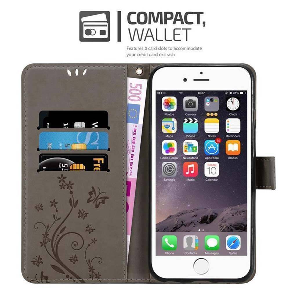 Cadorabo Hülle für Apple iPhone 6 PLUS / 6S PLUS Schutz Hülle in Grau Schutzhülle Handy Hülle Etui Case Blumen Flower