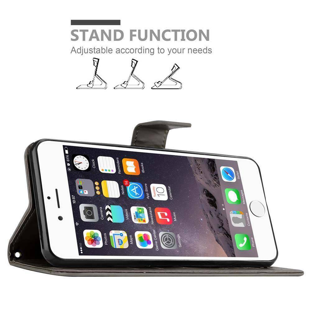 Cadorabo Hülle für Apple iPhone 6 PLUS / 6S PLUS Schutz Hülle in Grau Schutzhülle Handy Hülle Etui Case Blumen Flower