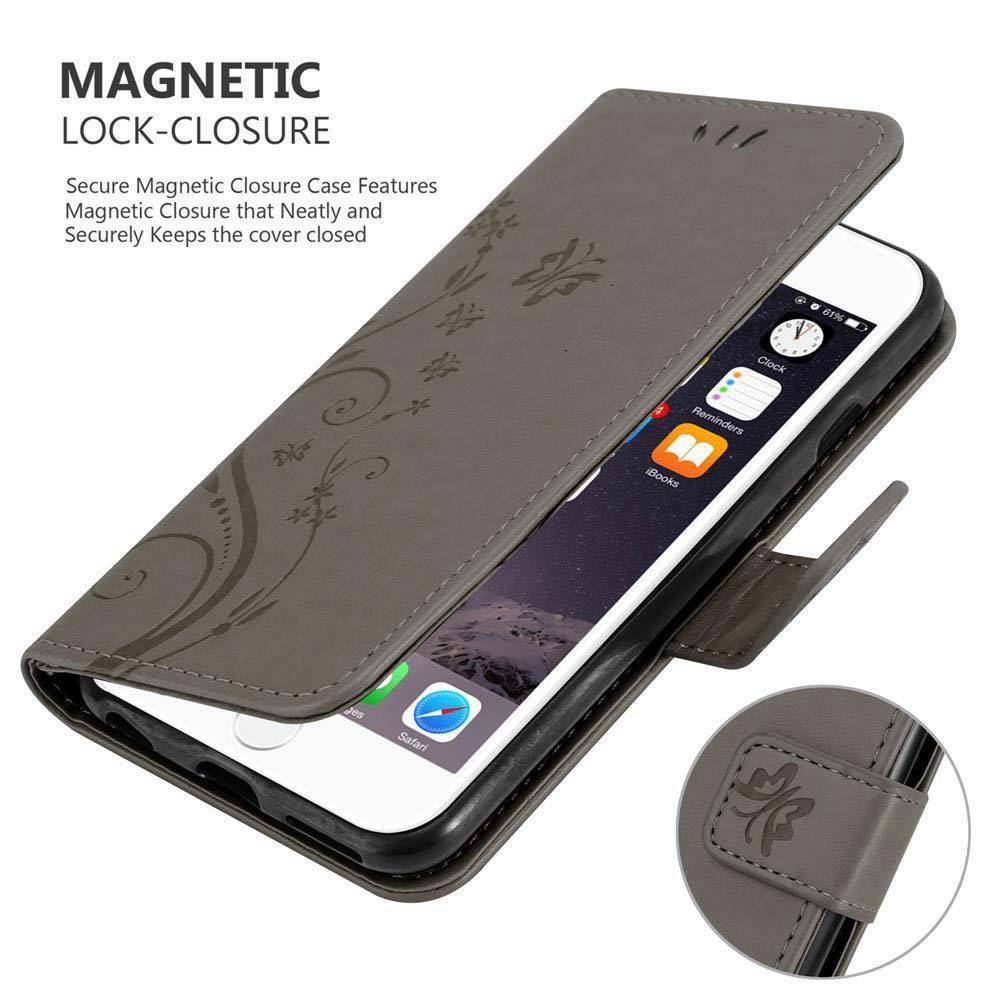 Cadorabo Hülle für Apple iPhone 6 PLUS / 6S PLUS Schutz Hülle in Grau Schutzhülle Handy Hülle Etui Case Blumen Flower