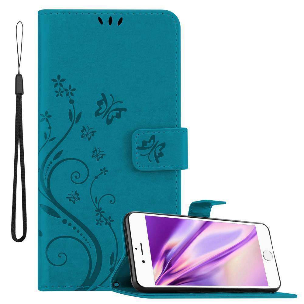 Cadorabo Hülle für Apple iPhone 6 PLUS / 6S PLUS Schutz Hülle in Blau Schutzhülle Handy Hülle Etui Case Blumen Flower