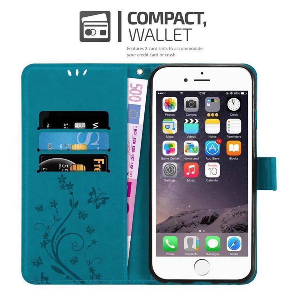 Cadorabo Hülle für Apple iPhone 6 PLUS / 6S PLUS Schutz Hülle in Blau Schutzhülle Handy Hülle Etui Case Blumen Flower