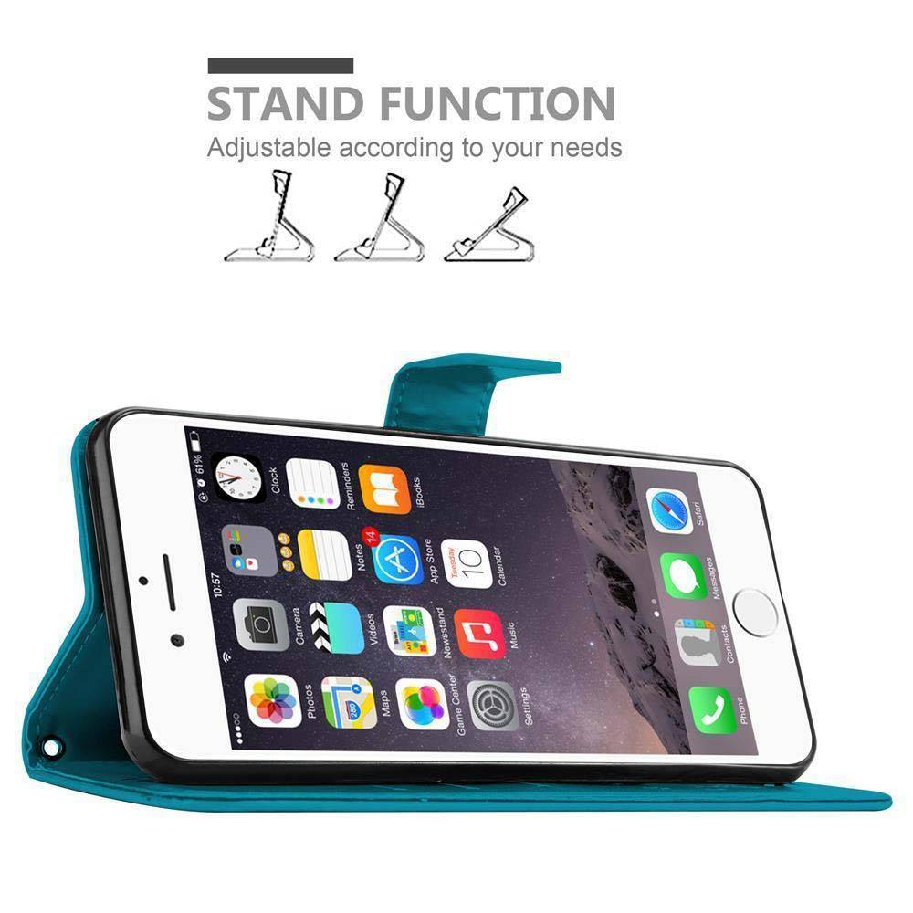 Cadorabo Hülle für Apple iPhone 6 PLUS / 6S PLUS Schutz Hülle in Blau Schutzhülle Handy Hülle Etui Case Blumen Flower