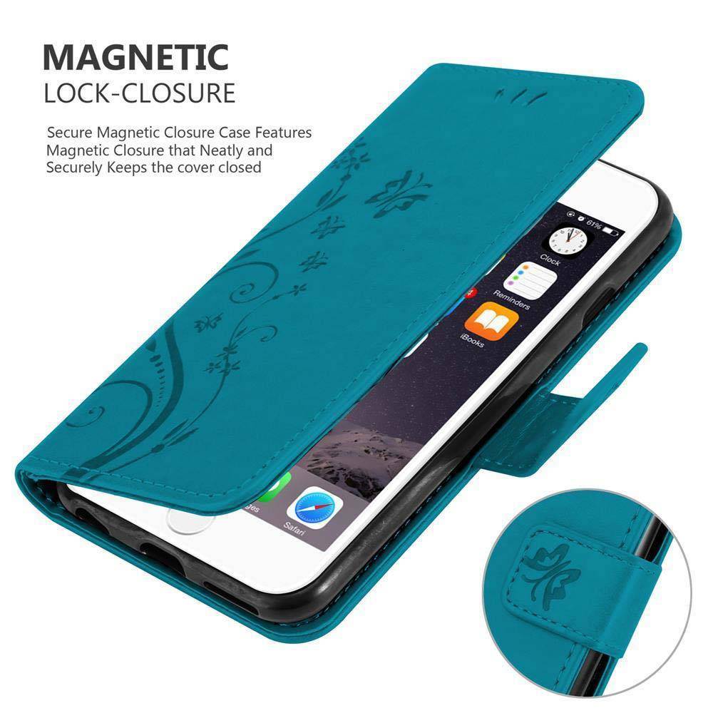Cadorabo Hülle für Apple iPhone 6 PLUS / 6S PLUS Schutz Hülle in Blau Schutzhülle Handy Hülle Etui Case Blumen Flower