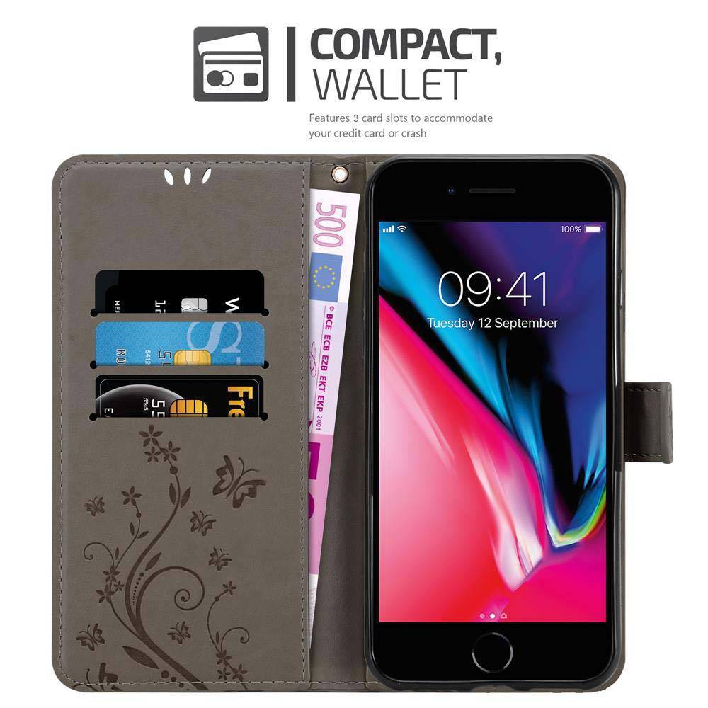 Cadorabo Hülle für Apple iPhone 7 / 7S / 8 / SE 2020 Schutz Hülle in Grau Schutzhülle Handy Hülle Etui Case Blumen