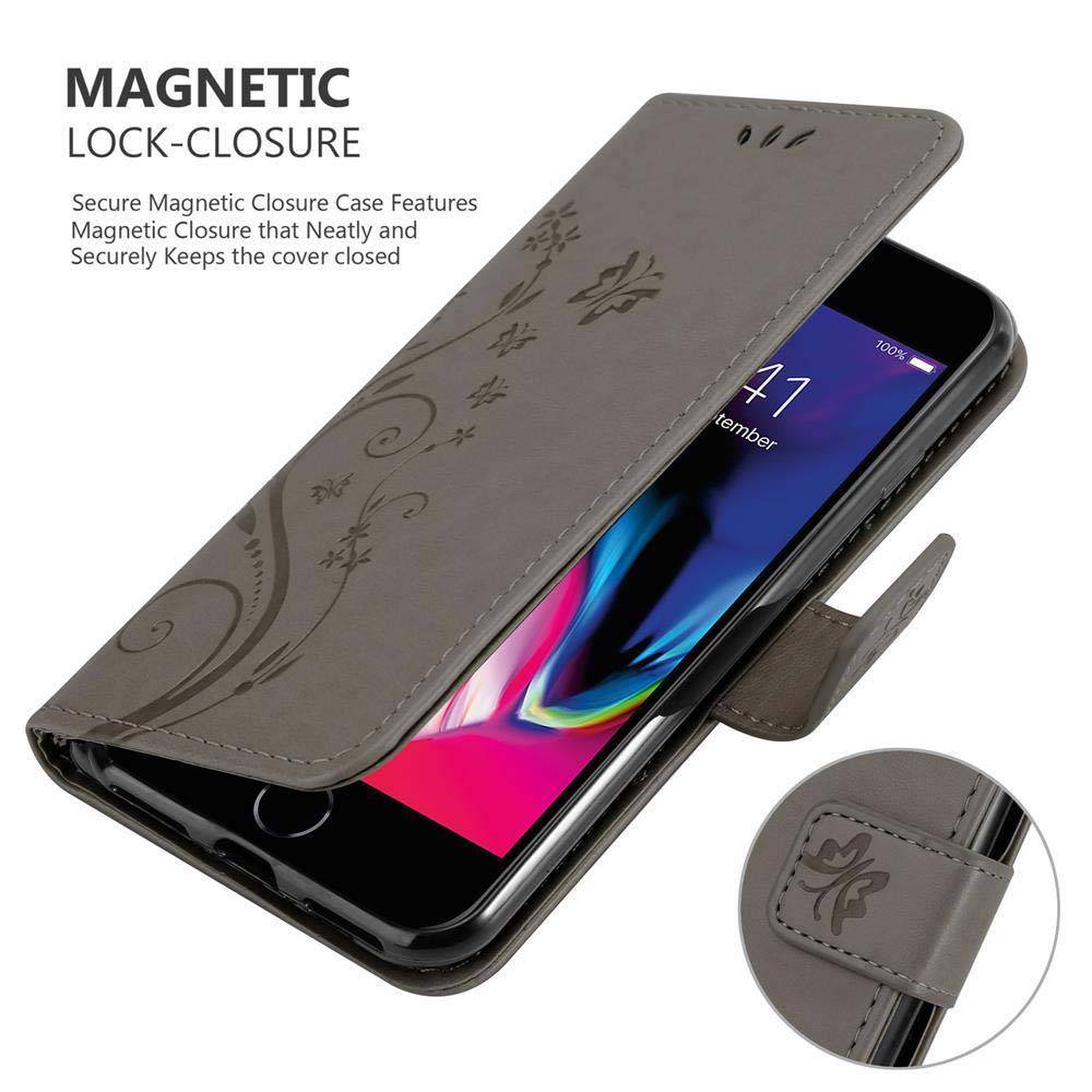 Cadorabo Hülle für Apple iPhone 7 / 7S / 8 / SE 2020 Schutz Hülle in Grau Schutzhülle Handy Hülle Etui Case Blumen