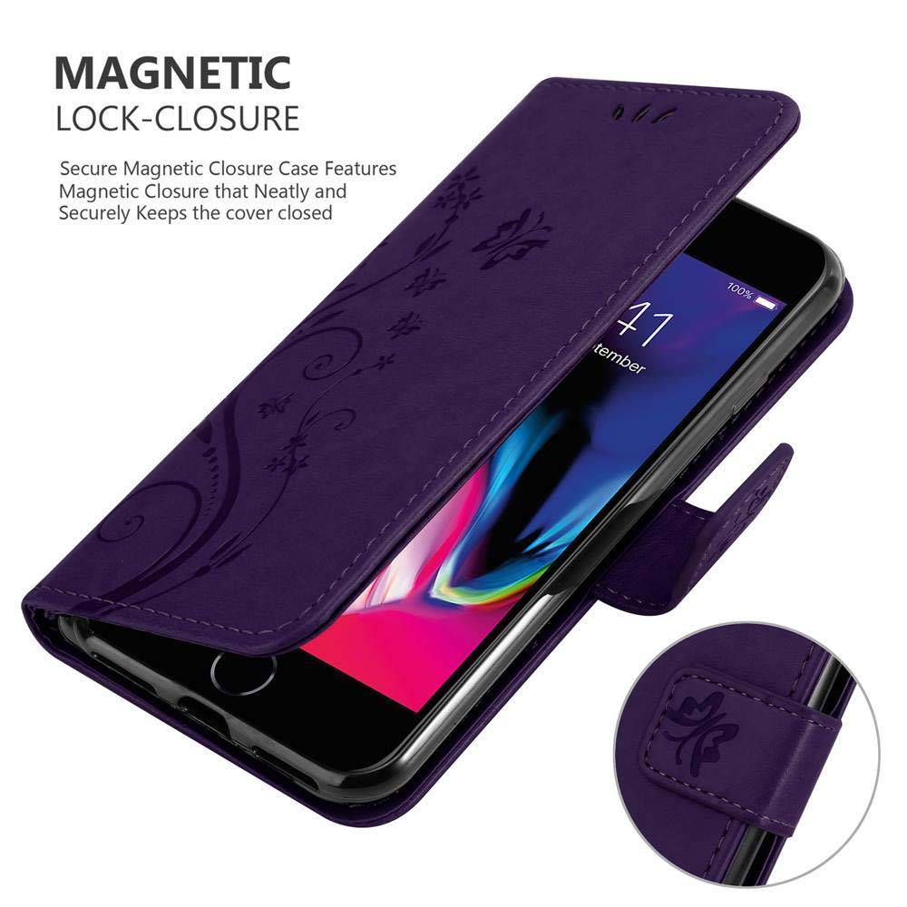 Cadorabo Hülle für Apple iPhone 7 / 7S / 8 / SE 2020 Schutz Hülle in Lila Schutzhülle Handy Hülle Etui Case Blumen