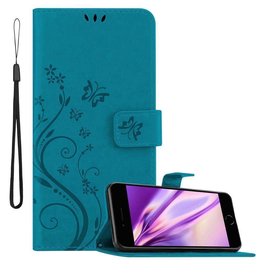 Cadorabo Hülle für Apple iPhone 7 / 7S / 8 / SE 2020 Schutz Hülle in Blau Schutzhülle Handy Hülle Etui Case Blumen