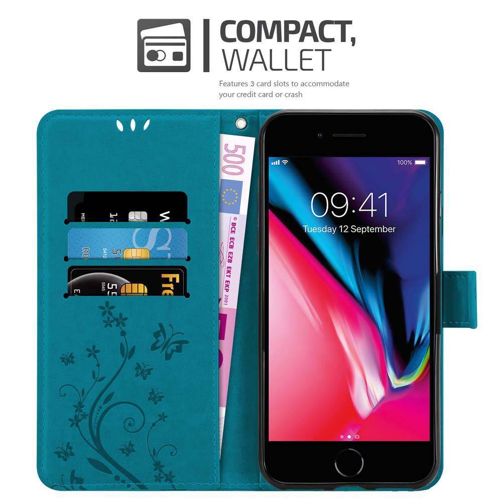 Cadorabo Hülle für Apple iPhone 7 / 7S / 8 / SE 2020 Schutz Hülle in Blau Schutzhülle Handy Hülle Etui Case Blumen