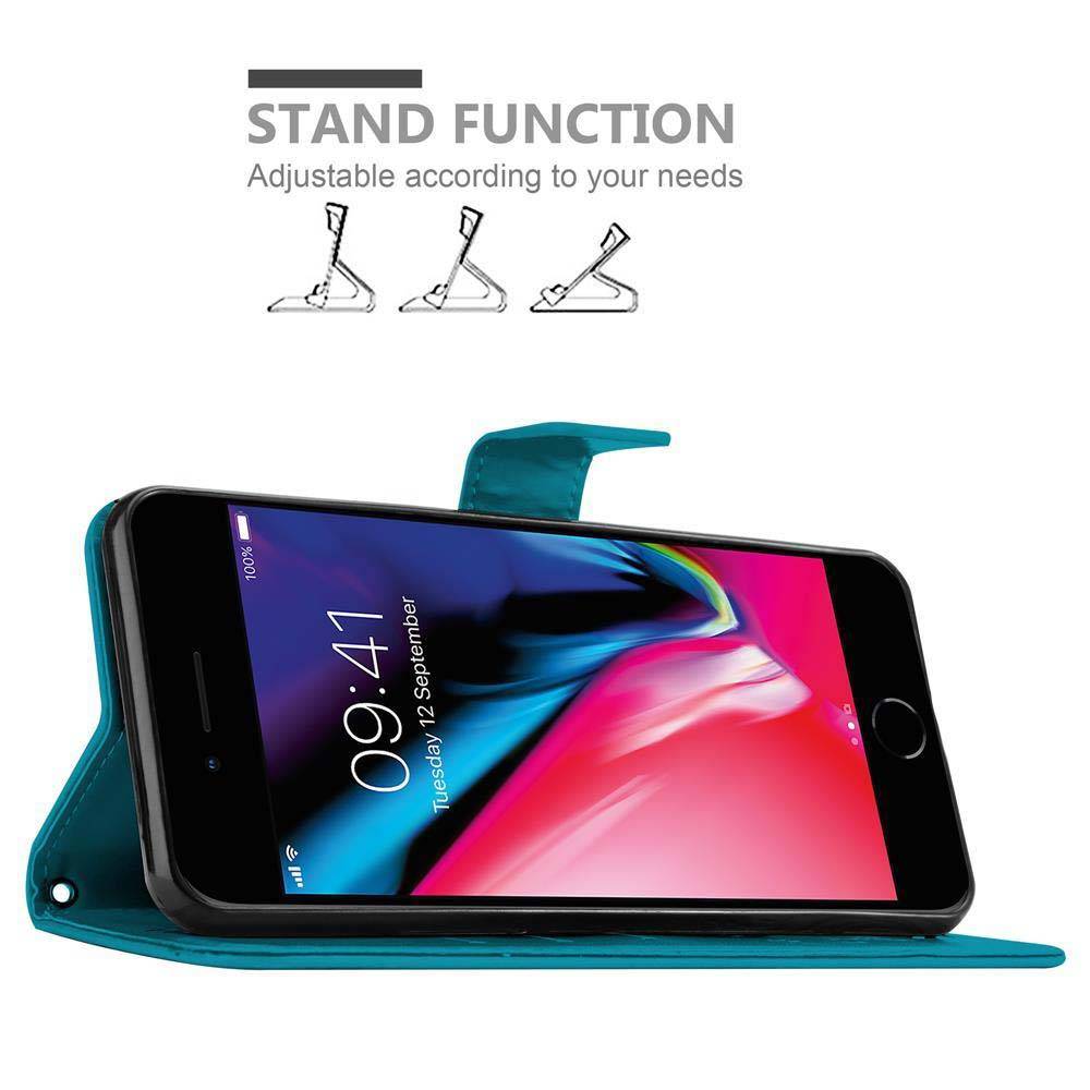 Cadorabo Hülle für Apple iPhone 7 / 7S / 8 / SE 2020 Schutz Hülle in Blau Schutzhülle Handy Hülle Etui Case Blumen