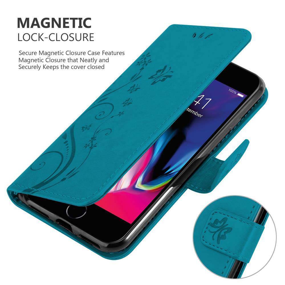 Cadorabo Hülle für Apple iPhone 7 / 7S / 8 / SE 2020 Schutz Hülle in Blau Schutzhülle Handy Hülle Etui Case Blumen